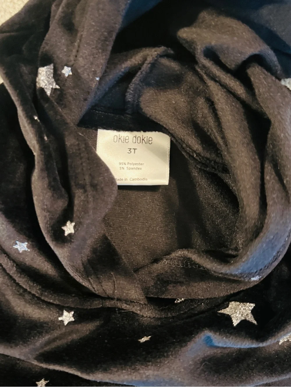 Okie Dokie Size 3T Black Velour Tracksuit Set | Silver Stars Hoodie & Pants